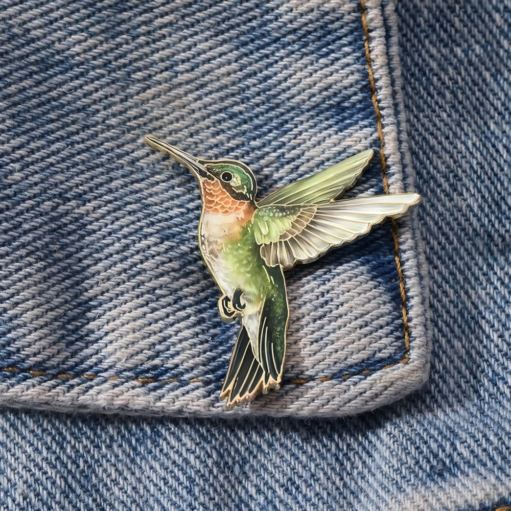 Grüne Kolibri-Emaille-Brosche |   Zinklegierung und Silikonmaterial, Modische Dekorative Anstecknadel, Lässiger Stil