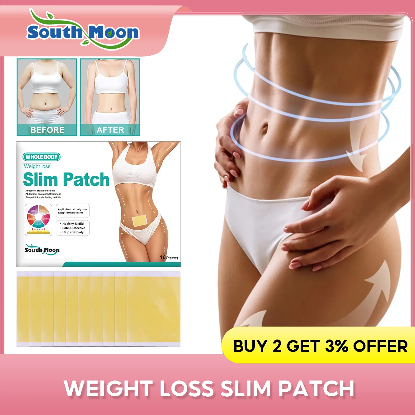 South Moon Weight Loss Slim Patch Body Abdomen Waist Fat Burning Anti Cellulite Promote Metabolism Massage Shaping Detox Sticker