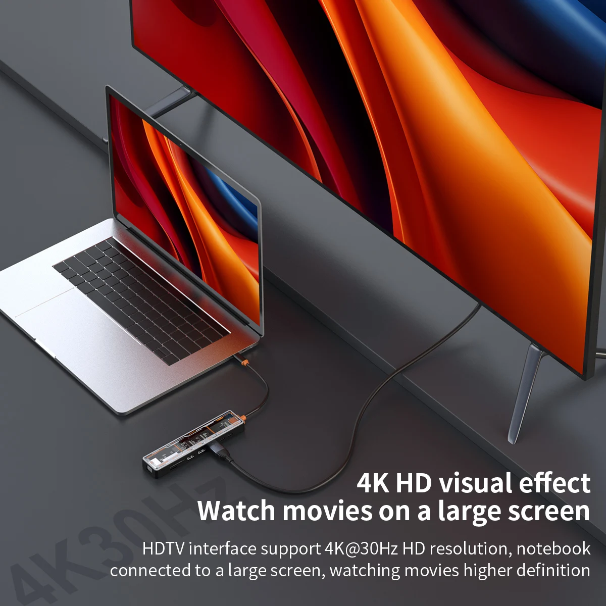 محطة إرساء HDMI شفافة ، 8 في 1 ، محول HDMI مع HDTV ، USB ، PD الشحن ، SD ، TF2.0 ، RJ45100M منافذ لماك ، باد ، ديل #3