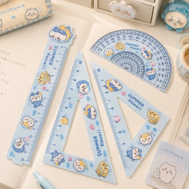 2026 Chiikawa 4 Piece Acrylic Ruler Set Clear Scale Thickened Wear Resistant Student Measuring Tool Math Geometry Cute Kawaii