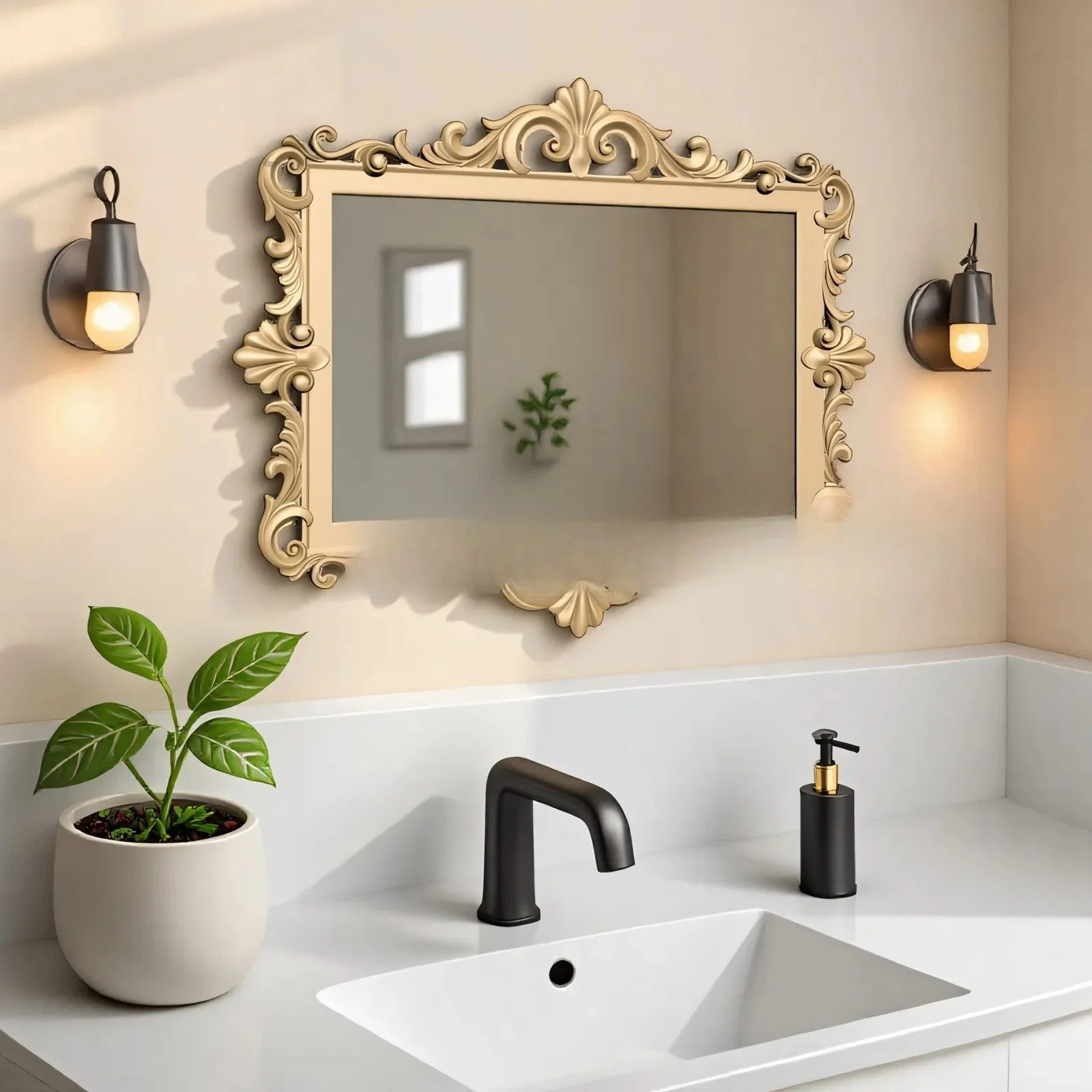 

European fireplace wall-mounted decorative mirror household light luxury carved bedroom dressing mirror occurs retro5556