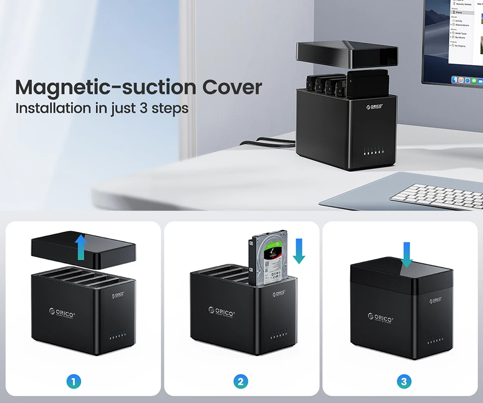 ORICO 5 Bay 3.5 "SATA القرص الصلب الضميمة محطة إرساء الأقراص الصلبة USB 3.0 نوع C الخارجية HD حالة 90 تيرابايت توسيع التخزين 12 فولت/6.5A