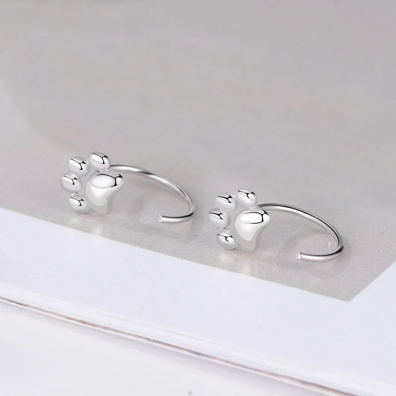 KOFSAC 925 Sterling Silver Hypoallergenic Cat Paw Earrings Fashion Cute Ear Hook Earrings Female Women Jewelry Sweet Girl Gift