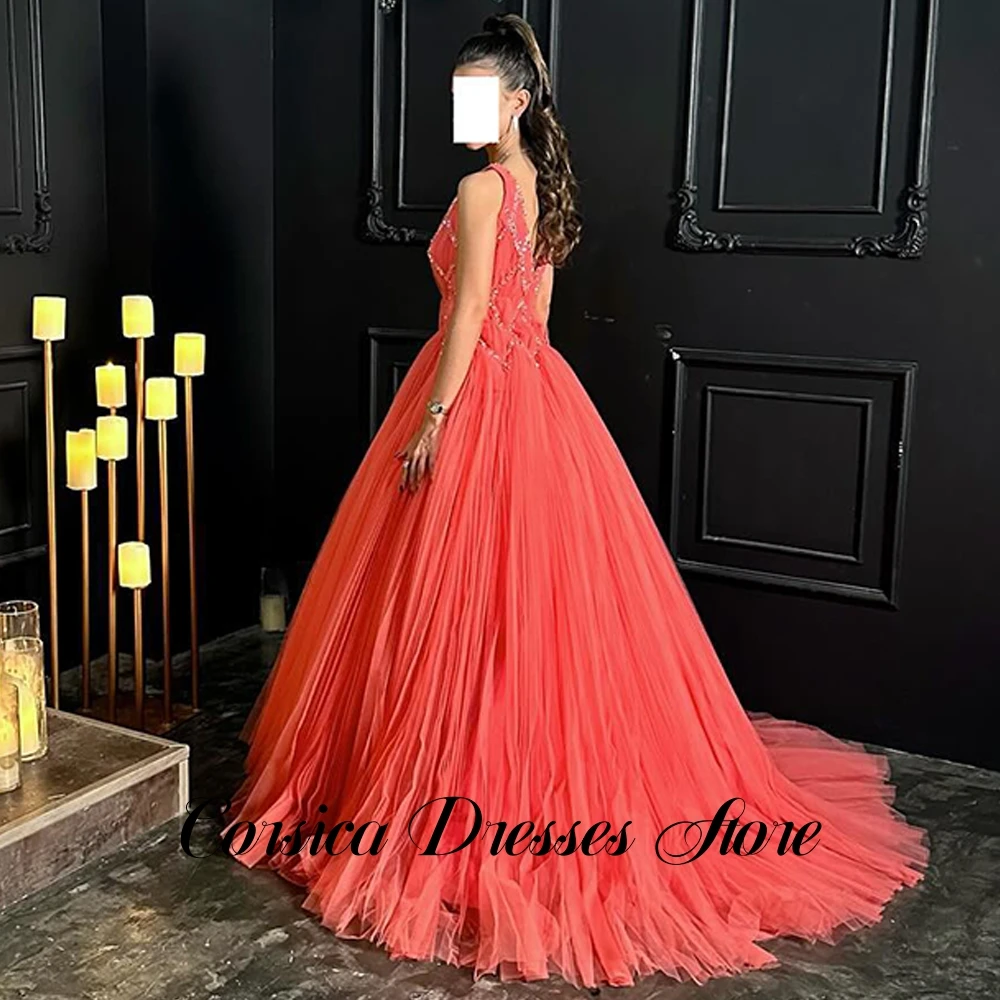 Modern Tulle Evening Dress Customized Elegant V-Neck Sleeveless Homecoming Dresses Classic Court Train Special Occasion Gowns