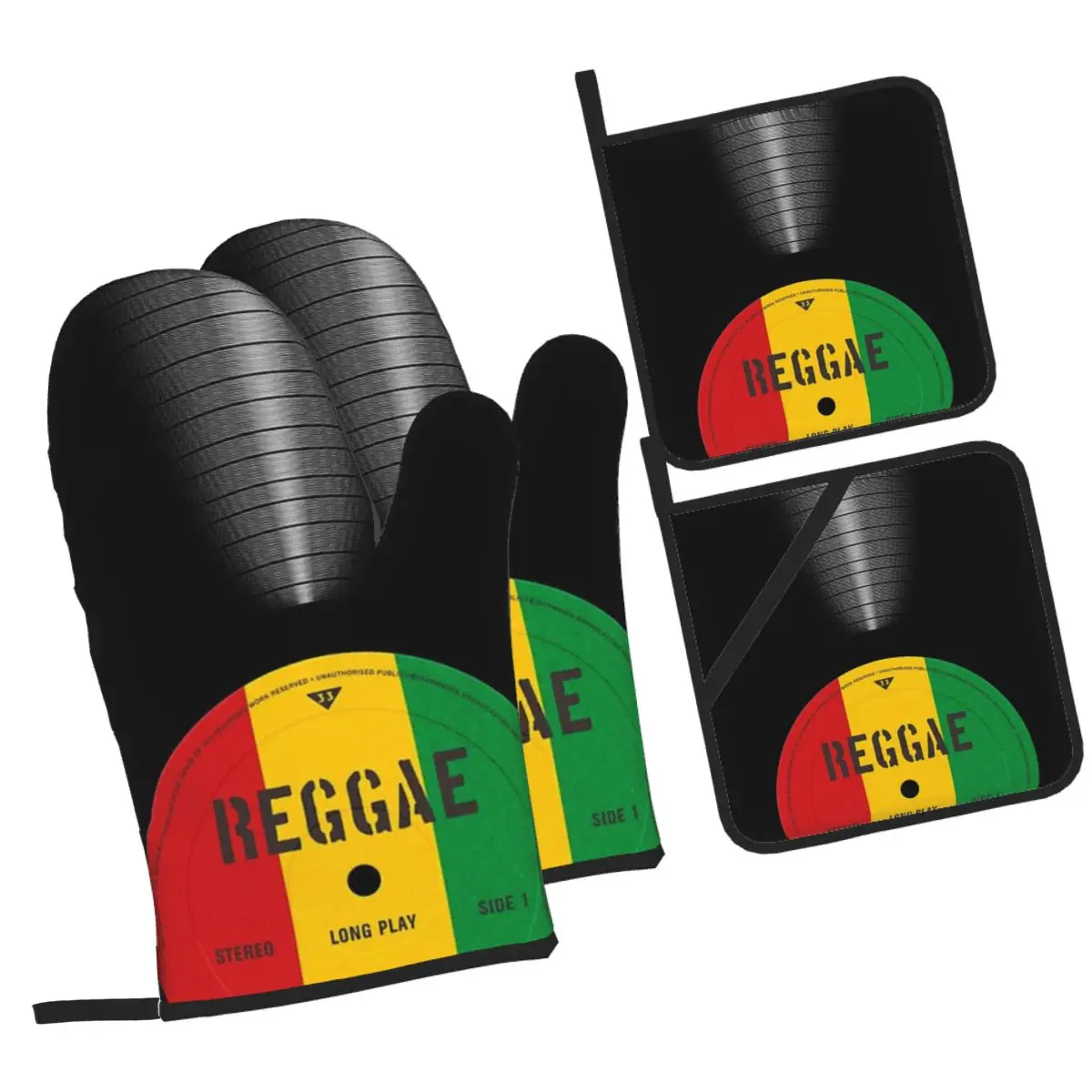 VINYL MUSIC Reggae 2pcs Gloves Thickened Insulation Gloves and 2pc insulation pad Anti Slip Anti Scald Oven Glove