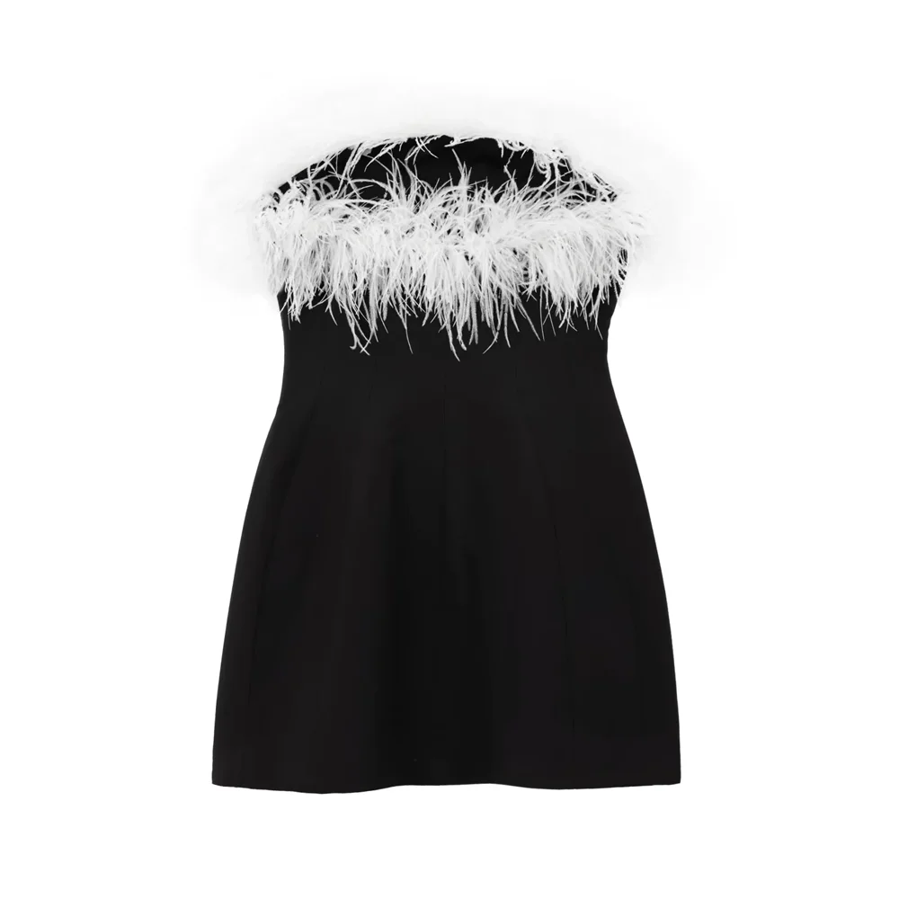 2024 RARA Feather Decoration Simple Temperament Slim Fit Hip-hugging Sexy Tube Top Dress Short Skirt Women
