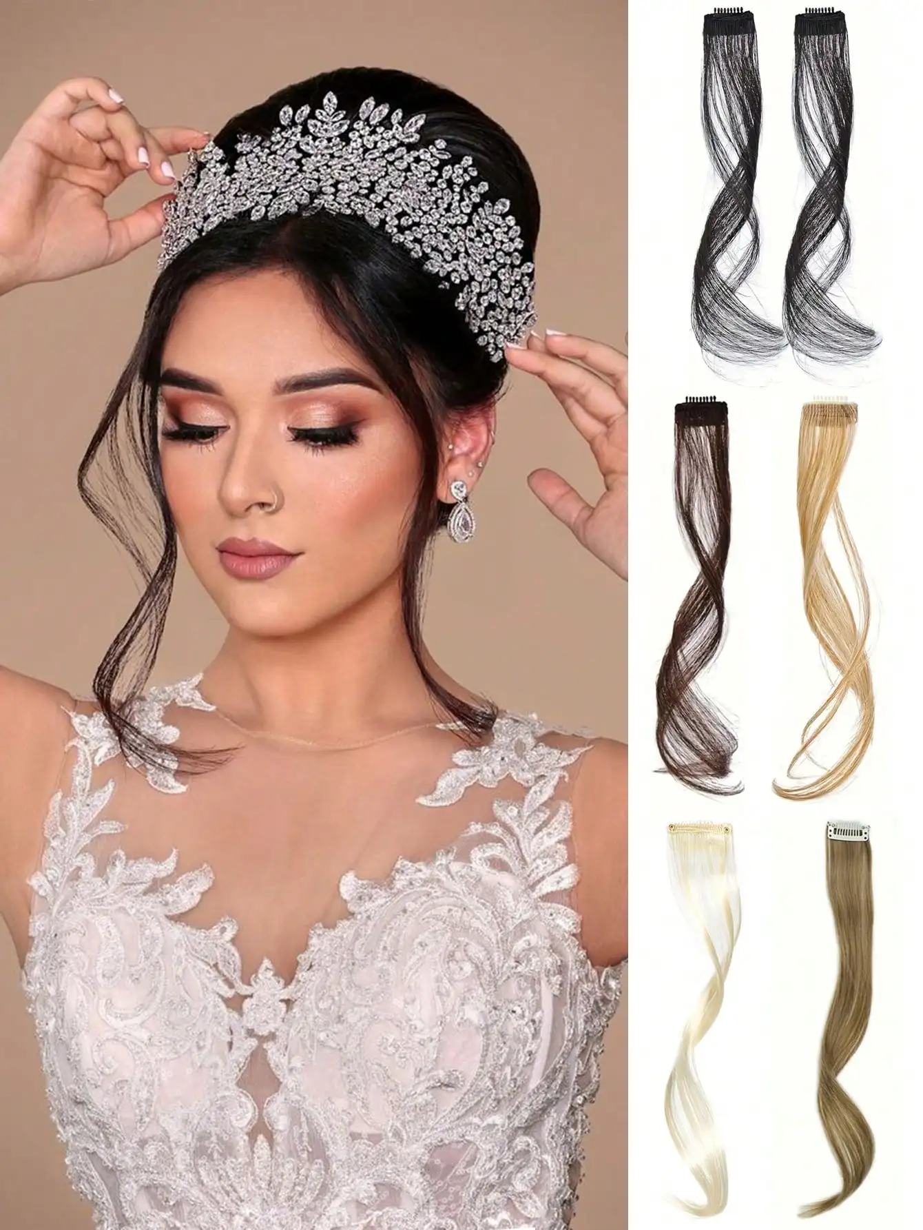 

Long Side Air Bangs 2 PCS Synthetic Set Wavy Curly Clip in Curtain Bangs Front Side Bangs Face-Framing Highlights for Women