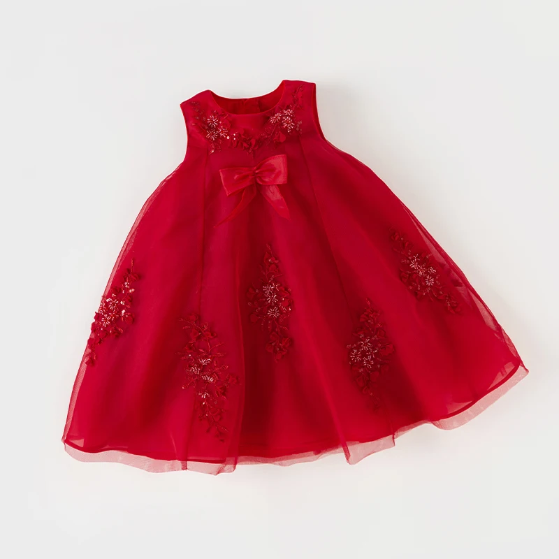 Dave Bella Summmer Baby Girls Dress Red Bow Lace Princess Dress Elegant Party Wedding Birthday Dresses Kid Clothes DB2240988