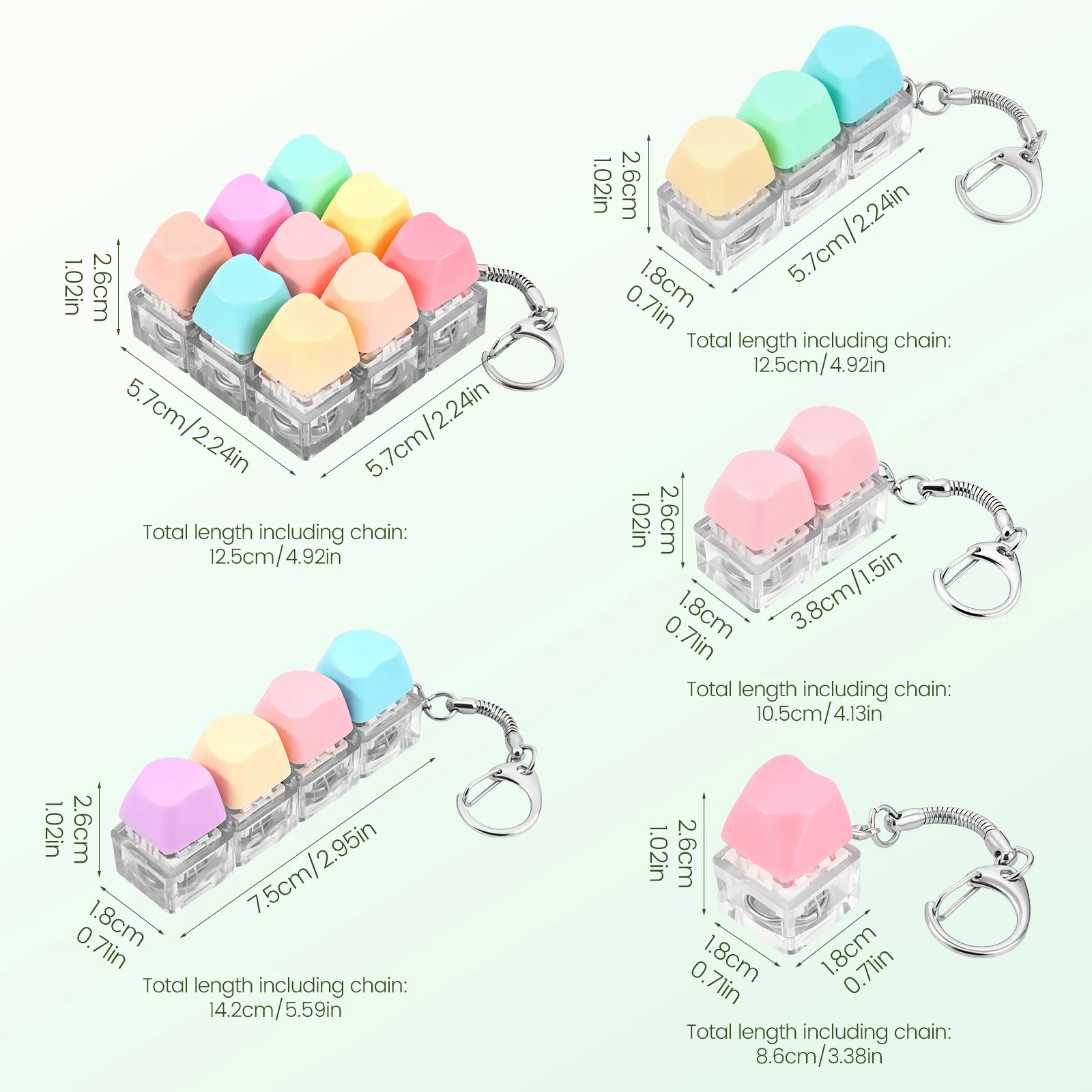 5/6Pcs Keys Finger Keyboard Keycap Stress Relief Fidget Toy Keychain Key Anxiety Relieving Clicker Finger Calming Keychain