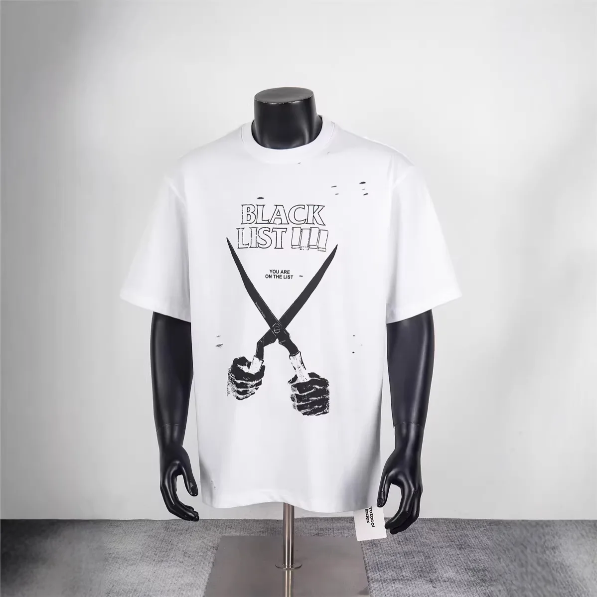Protocol Index Hip-Hop Scissors Print Destroyed Craft Loose Men's and Women's Matching Short Sleeve Trendy Shirt