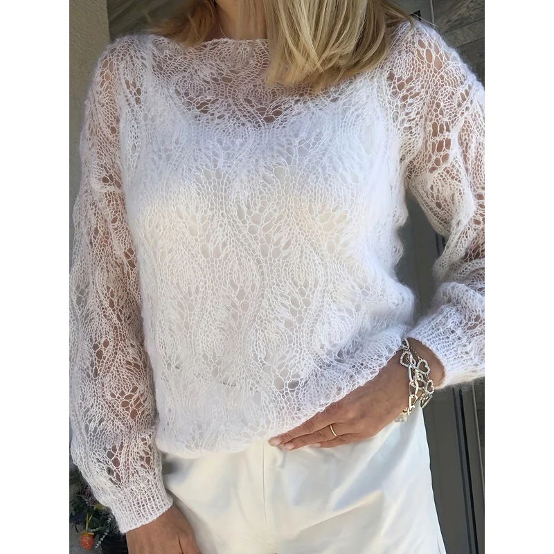 Plus Size - Plus Size - Plus-Size Women'S Early Spring And Autumn Vacation Style Casual Openwork Versatile Pullover Sweater
