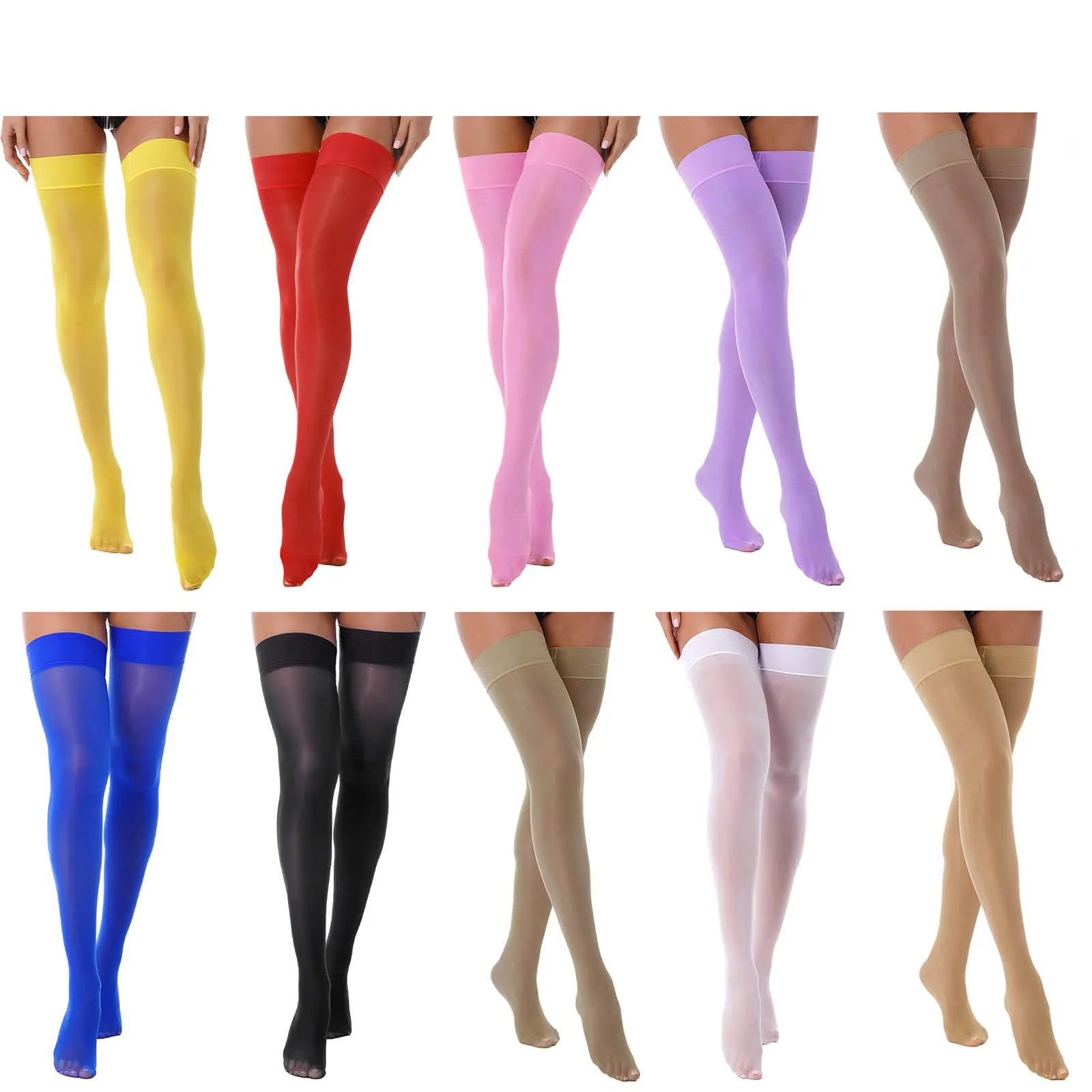 Womens Glossy See-through Stockings Thin Shiny Elastic Sheer Thigh High Socks Sexy Smooth Long Socks Over Knee Girls Lolita