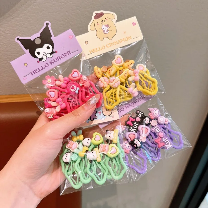 10 Pieces Sanrio Kitty Children\'s Cloud Hair Clip Cinnamoroll Cute Girls Back Bangs BB Clip Kuromi Girls Hair Clip Headwear