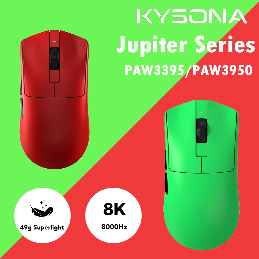 

Беспроводная мышь KYSONA Jupiter Ultra, игровая мышь PAW3950, датчик 8000 Гц, Bluetooth, 30000 точек на дюйм, перезаряжаемая мышь для ПК, ноутбука, геймера
