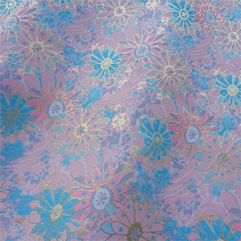 Chinese-style yarn-dyed jacquard clothing fabric with three sunflowers on the golden woven continuous dress