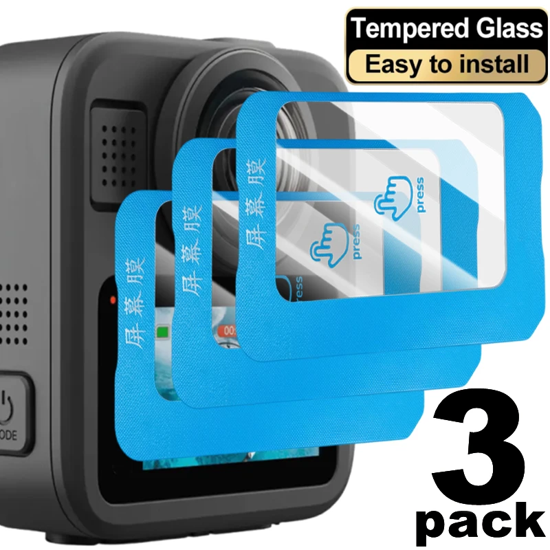 Łatwa w montażu folia ochronna na ekran GoPro Max 2, przezroczysta, odporna na zarysowania, szkło hartowane z zestawem do automatycznego ustawiania.