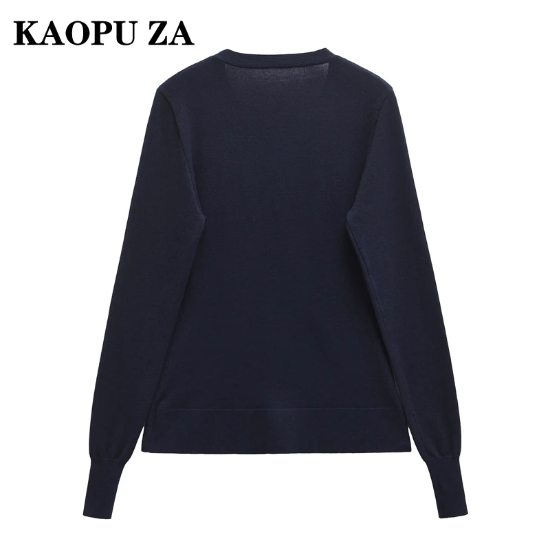 Kapu za mulher 2024 outono vintage gola v babados topo cardigan feminino casual único breasted cor sólida malha manga longa casaco