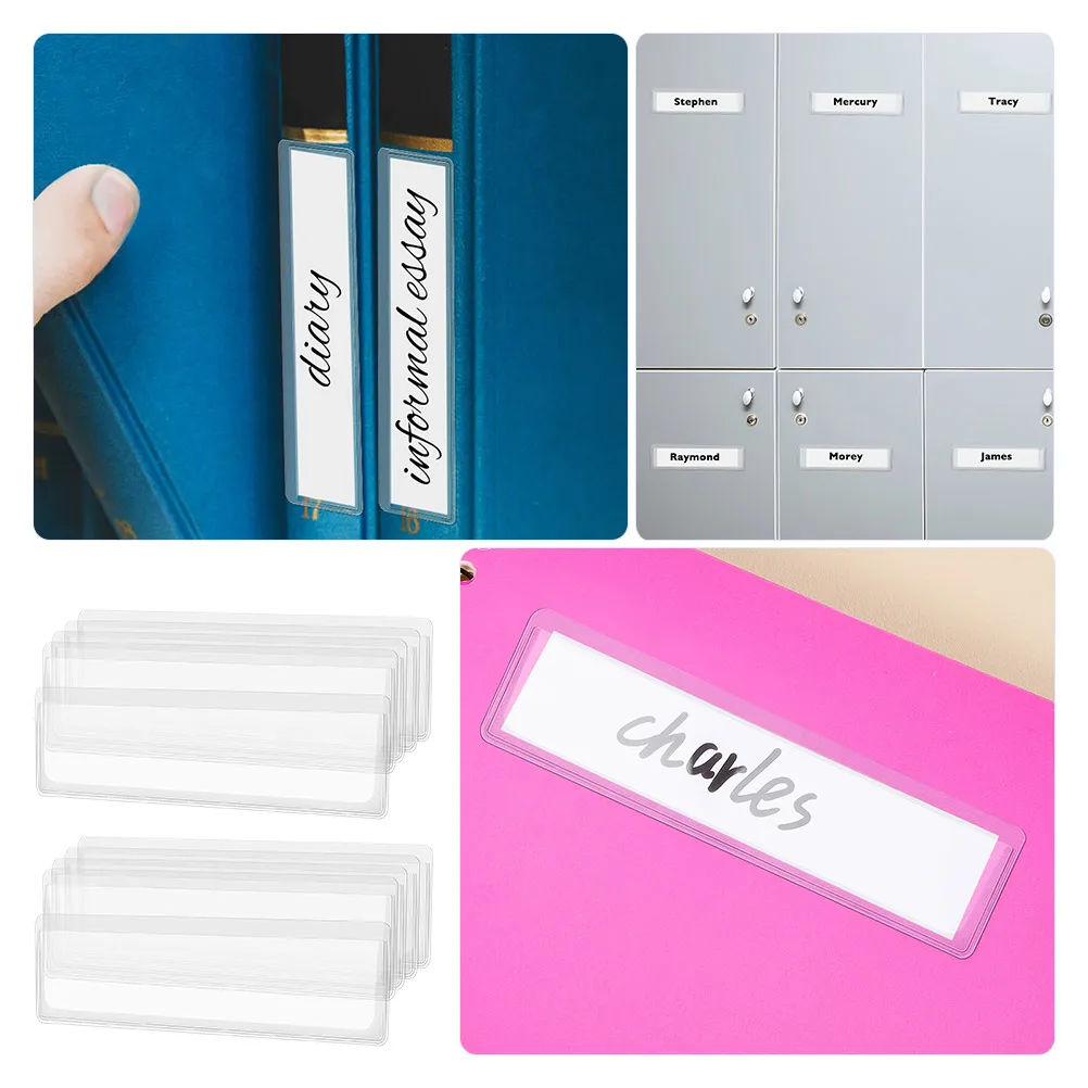 

32Pcs Transparent Self Adhesive Label Holders Clear Plastic Pocket Sleeves for Organizing Storage Bins Shelves Drawers