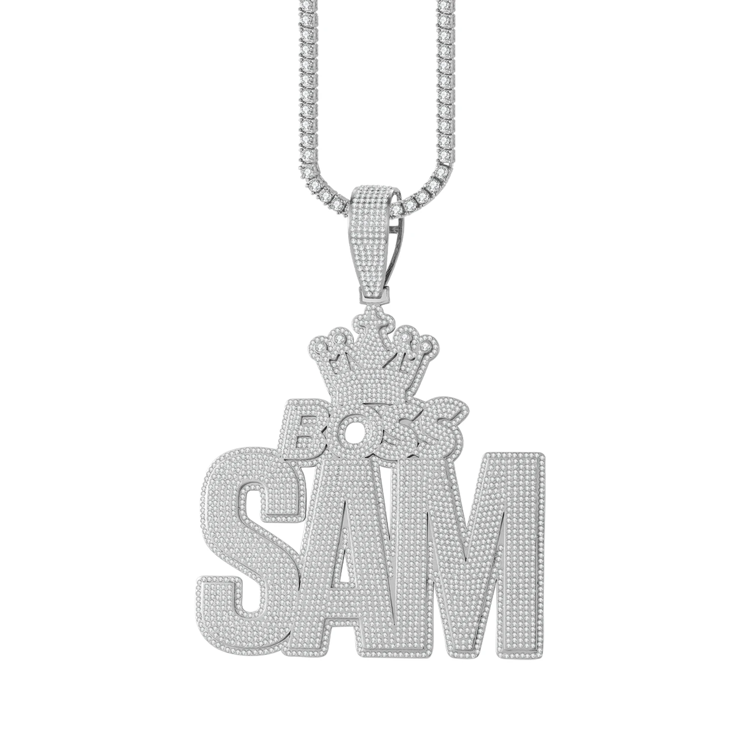 Custom  Iced Out Necklace With Tennis Chain Shiny Name Hip Hop Jewelry  Ice Crystal Name Necklace Holiday Gift For Him