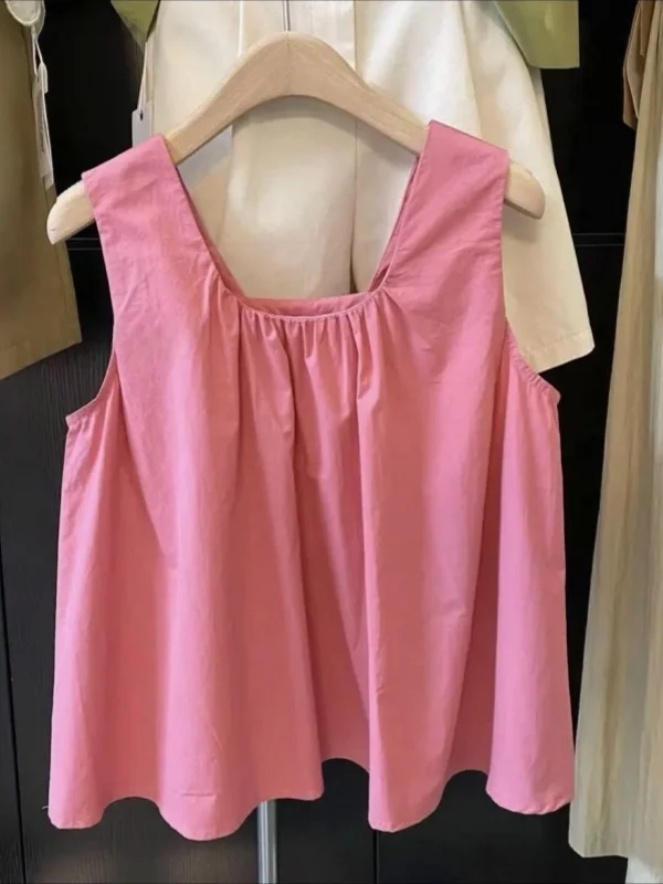 

Sweet Design Doll Shirt Sleeveless Top for Women Summer New Arrival Casual High Waist Loose Fit round Neck Thin Material