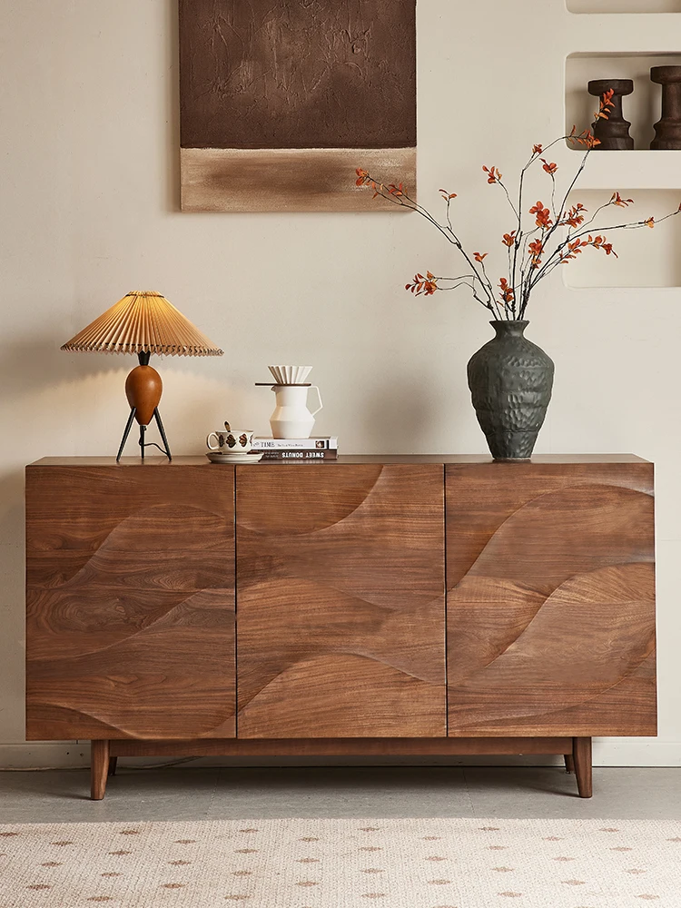 

Black walnut side cabinet Nordic simple solid wood locker household against the wall