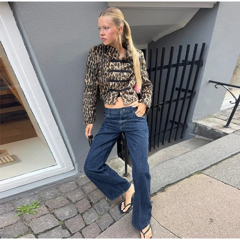 Damen Kurzjacken mit Leopardenmuster, Stehkragen, Froschknöpfen, Kunstpelzmäntel, Herbst, Damen, Langarm, Paneel-Design, Kurze Neue Oberbekleidung – Detail 23