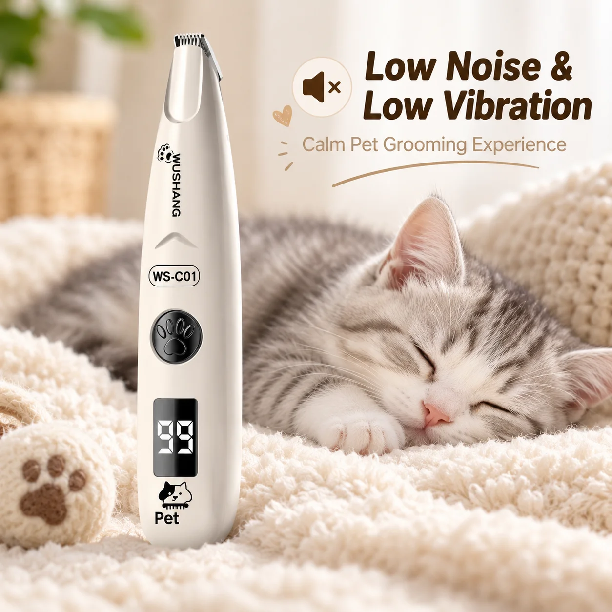 Pet Mini Hair Trimmer Type‑C Rechargeable Low Noise Electric Clipper Dog Cat Paw Ear Eye Hair Shaver Portable Home Grooming Tool