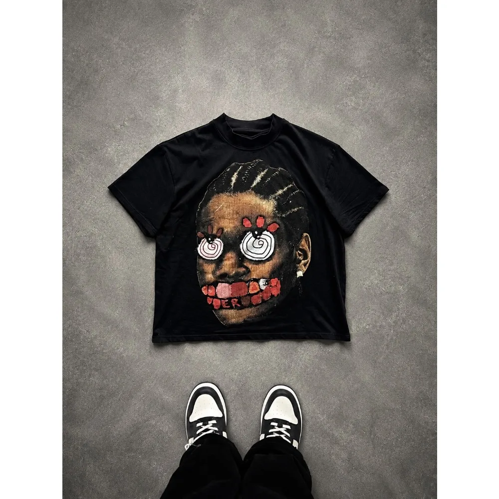 Y2K Amerikanisches Herren-Oversize-Hip-Hop-High-Street-T-Shirt mit Retro-Muster, lockere Freizeitoberteile für Männer und Frauen, Streetwear. – Detail 1