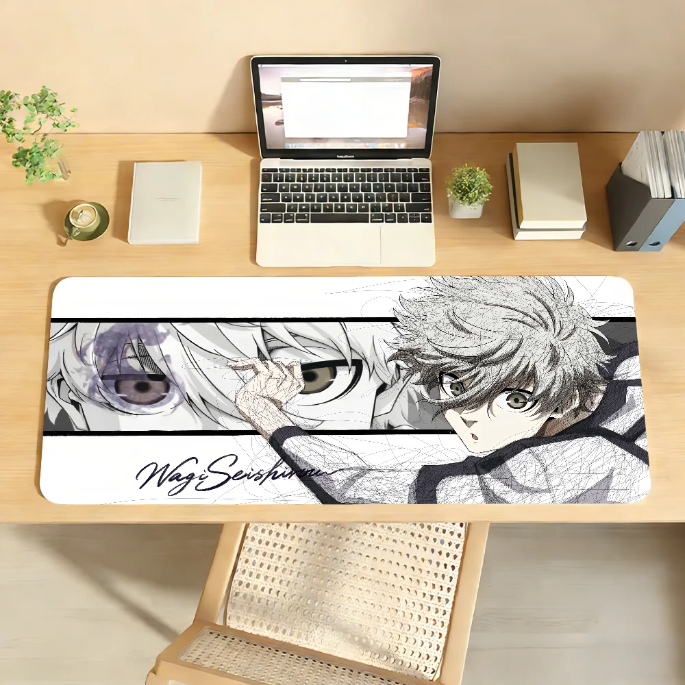 Anime Blue Lock Mauspad, rutschfeste Schreibtischunterlage mit Verriegelungskante, PC-Laptop-Zubehör, Gummi-Bürotastaturunterlage, große XXL-Spielunterlage