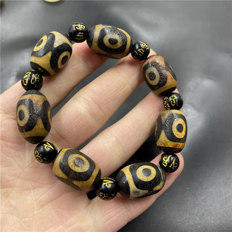 

-style vintage three-eye dzi bead , old Tibetan agate bracelet