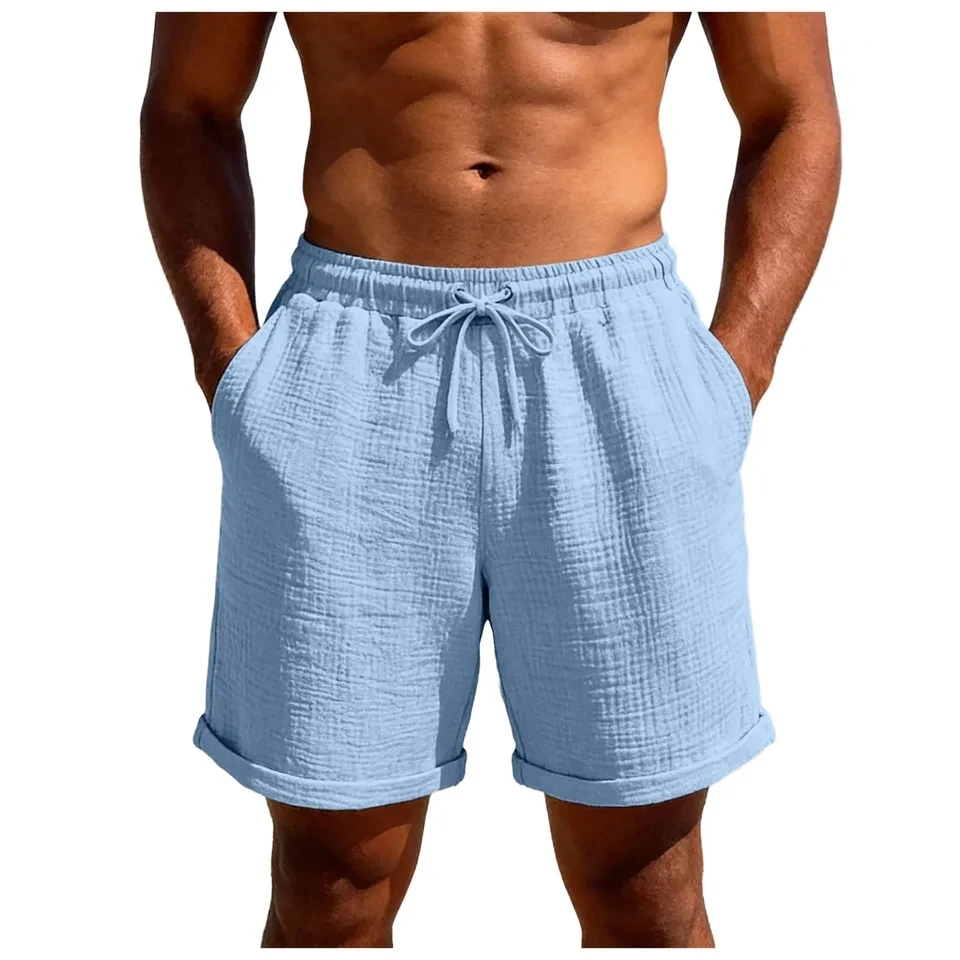 2026 New Mens Linen Shorts Summer Lightweight Hawaii Beach Shorts Male Clothes Solid Color Casual Jogging Sport Short Pants