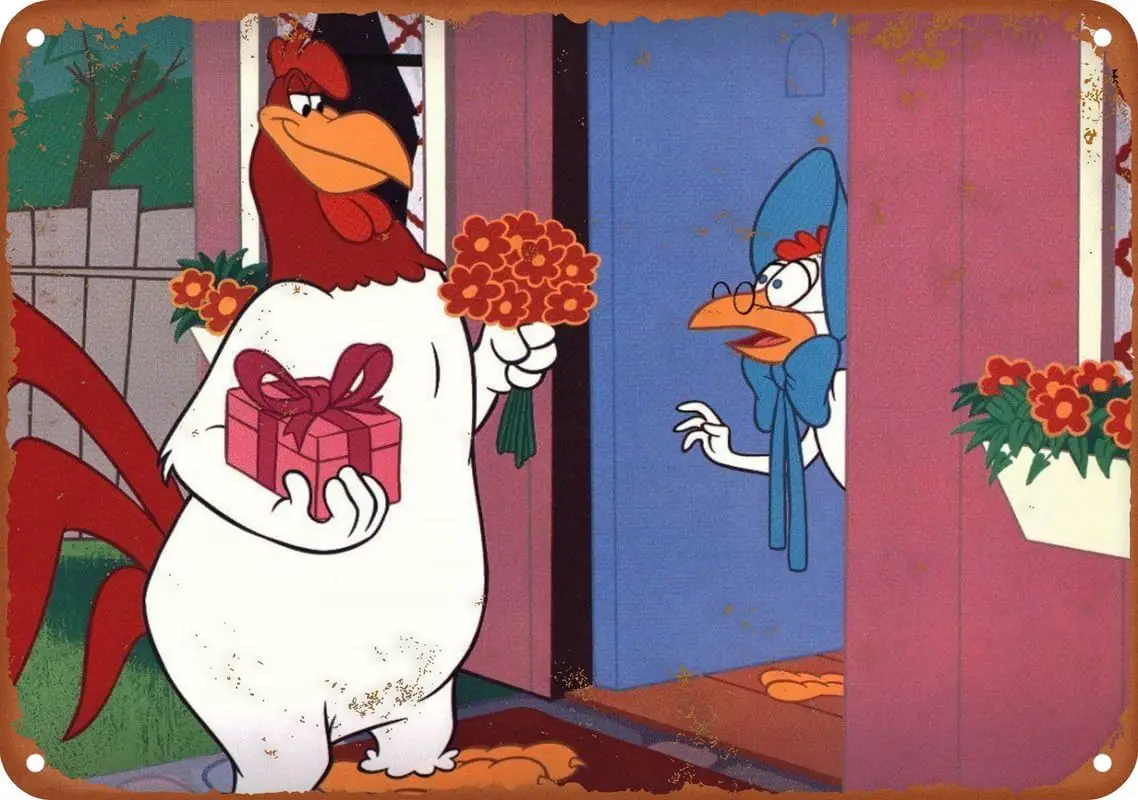 Póster de programa de televisión Foghorn Leghorn, letrero de estaño de Metal Vintage, letrero de aluminio, decoración artística de pared, dormitorio, cocina, cafetería, Pub, aluminio de 12X8 pulgadas