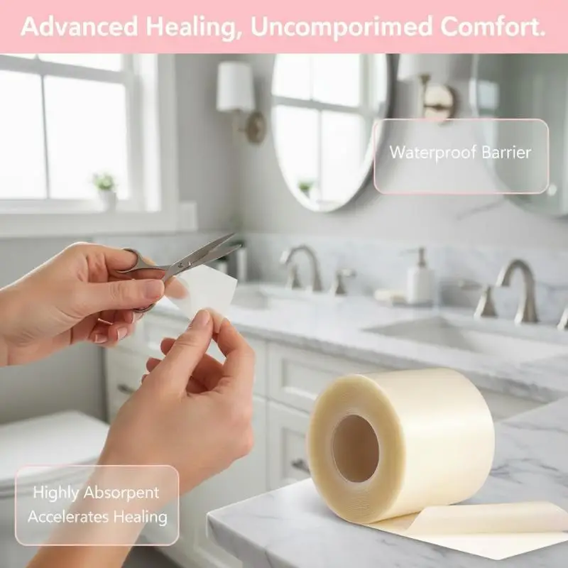 Self-Adhesive Waterproof Super Absorbent Dressing,  150cm Hydrocolloid Wound Care Roll, Cut-to-Size Patch, First Aid Essential