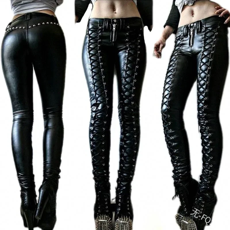 Women\'s Punk rock Pu leather foot pants, sexy leggings, street wear, new