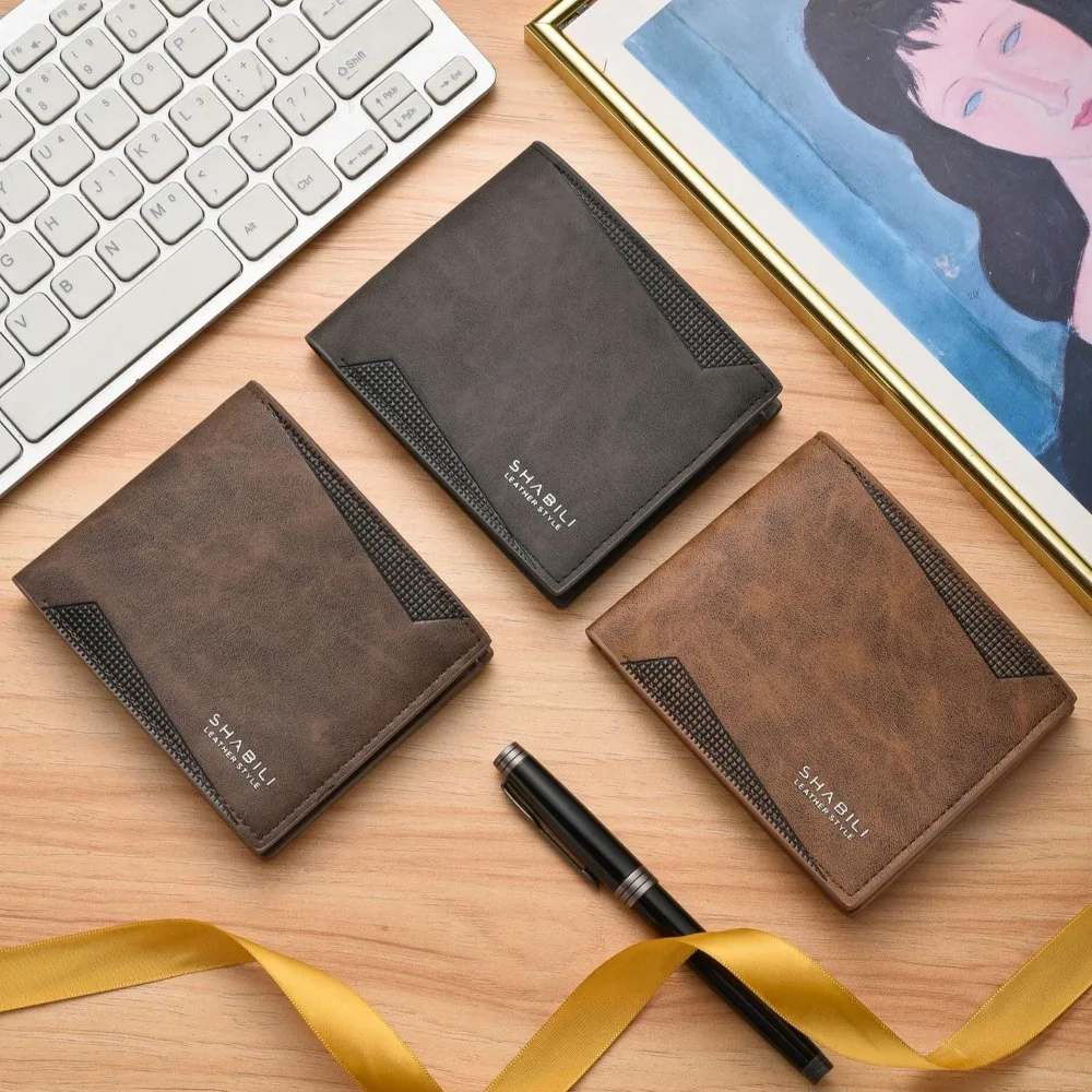 

High Quality Classic Men's Short Wallet Business Pu Leather Men's Fold Wallets Credit Card Solid Color Short Billfold Purse Gift