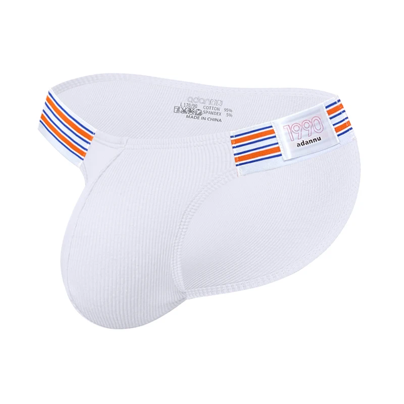 Men Jockstrap Low Rise Briefs Vertical Ribbed Fabric Color Strip Side Elastic Straps 3D Bulge Pouch Sexy Male Underwear