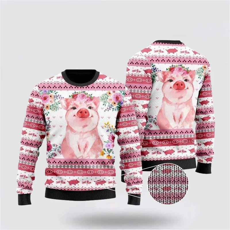 Funny Animal Cow Graphic Ugly Christmas Sweater Fashion Pig Funny Sweatshirts For Women Clothes Xmas Boys Gift Pullovers Tops