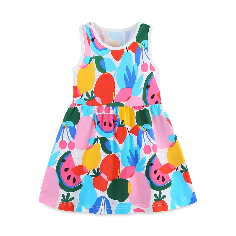 

2-7T Jumping Meters Princess Dresses Summer Girls Party Dress Flowers Print Children's Short Sleeve Dresses Frocks Toddler