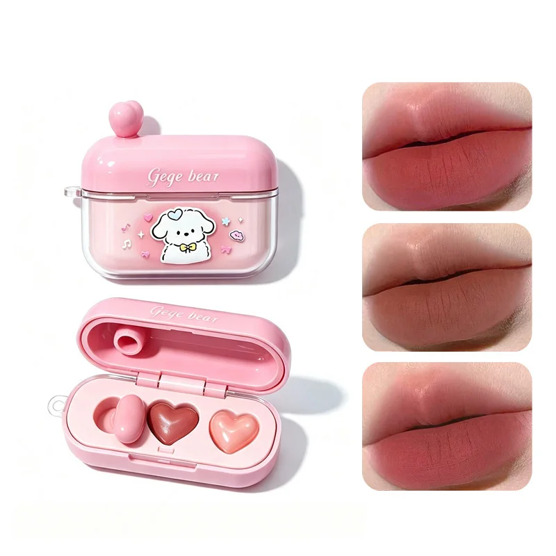 Gege Bear Cute Dual-Tone Velvet Matte Lip Gloss Mud Long-Lasting Non-Stick Ideal for Daily Use Perfect Gift for Parties