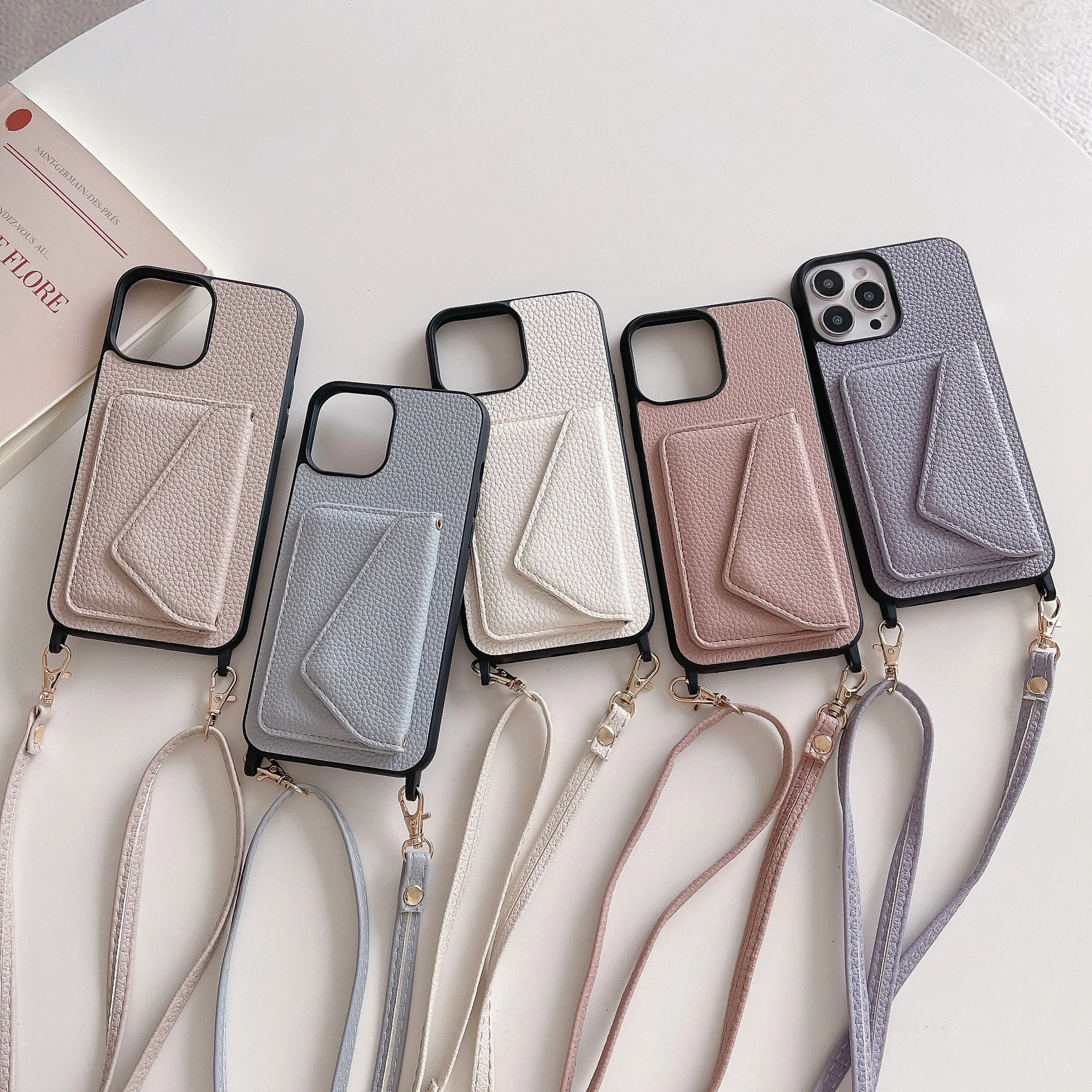 

Кожаный чехол с ремешком через плечо для Iphone 15, 14 Plus, 13, 12, 11 Pro Max, кошелек, держатель для карт, чехол для телефона с регулируемым ремешком на шею