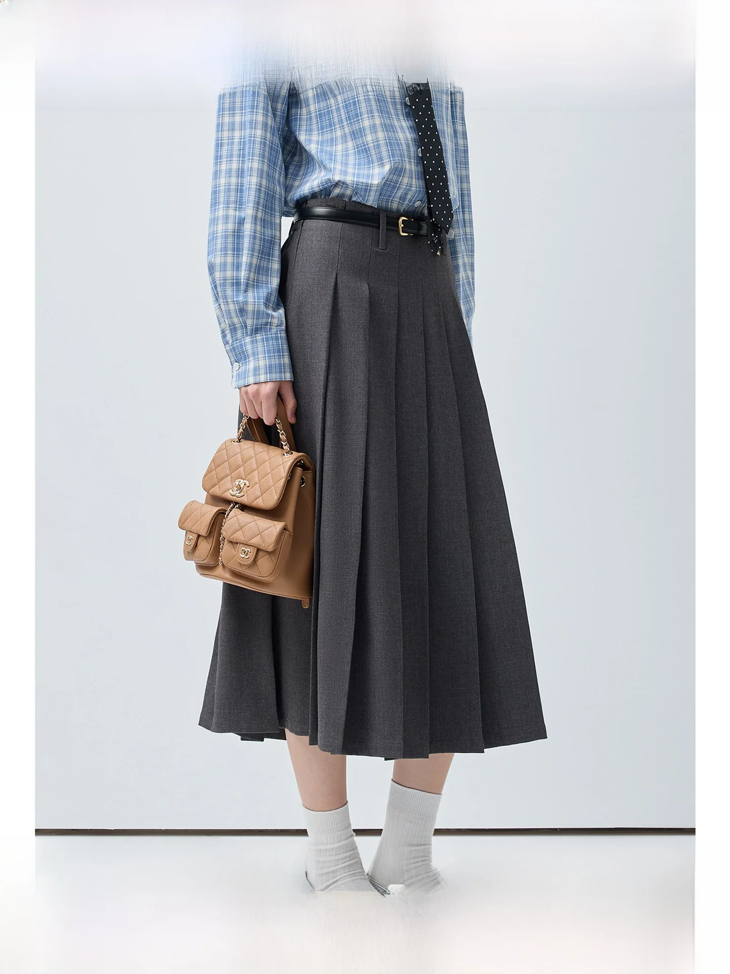 

High Waist A-Line Midi Skirt for plus Size Women Spring Summer New Style Vintage Versatile Pleated Skirts Casual Wear