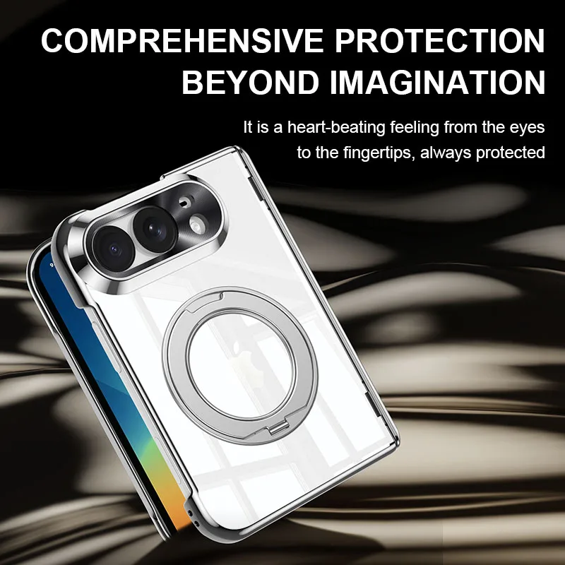 For iPhone Duo Case Electroplated Clear Rotating Holder Folding With Tempered Film Shockproof Protection Back Case Accessories