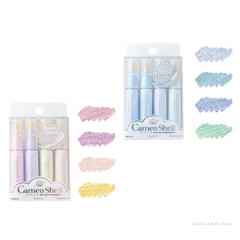 

M17F 4 Pcs Highlighter Pen Mother-of-Pearl Highlighter Set Highlighter Markers Gift