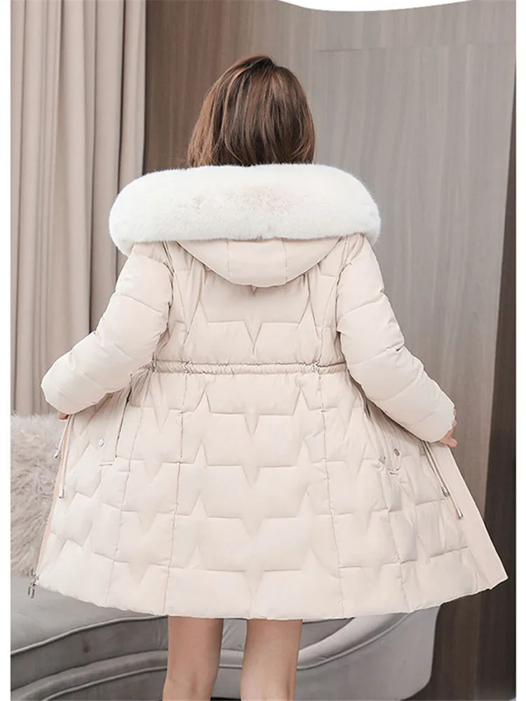 

2025 New Winter Coat Women's Jacket Fur Neckline Long Basic Coats Thick Jackets Cotton Padded Outerwear Parkas Female Clothes