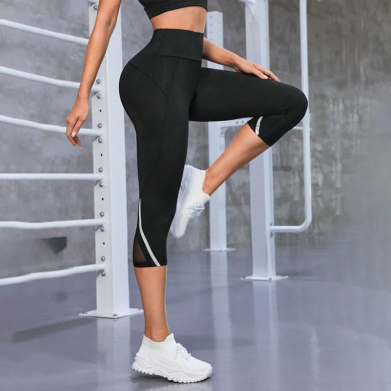 Mesh High Waist Yoga Pants Capri Leggings for Women Tummy Control Workout Capri Leggings for Women