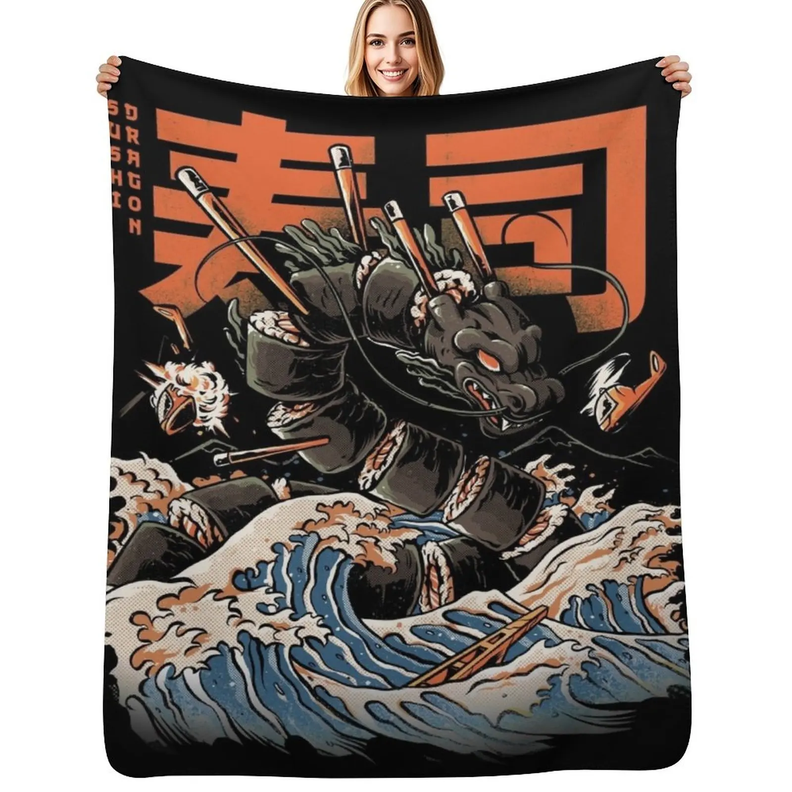 

The Black Sushi Dragon Throw Blanket Warm Throw Blanket Gift for Anniversary