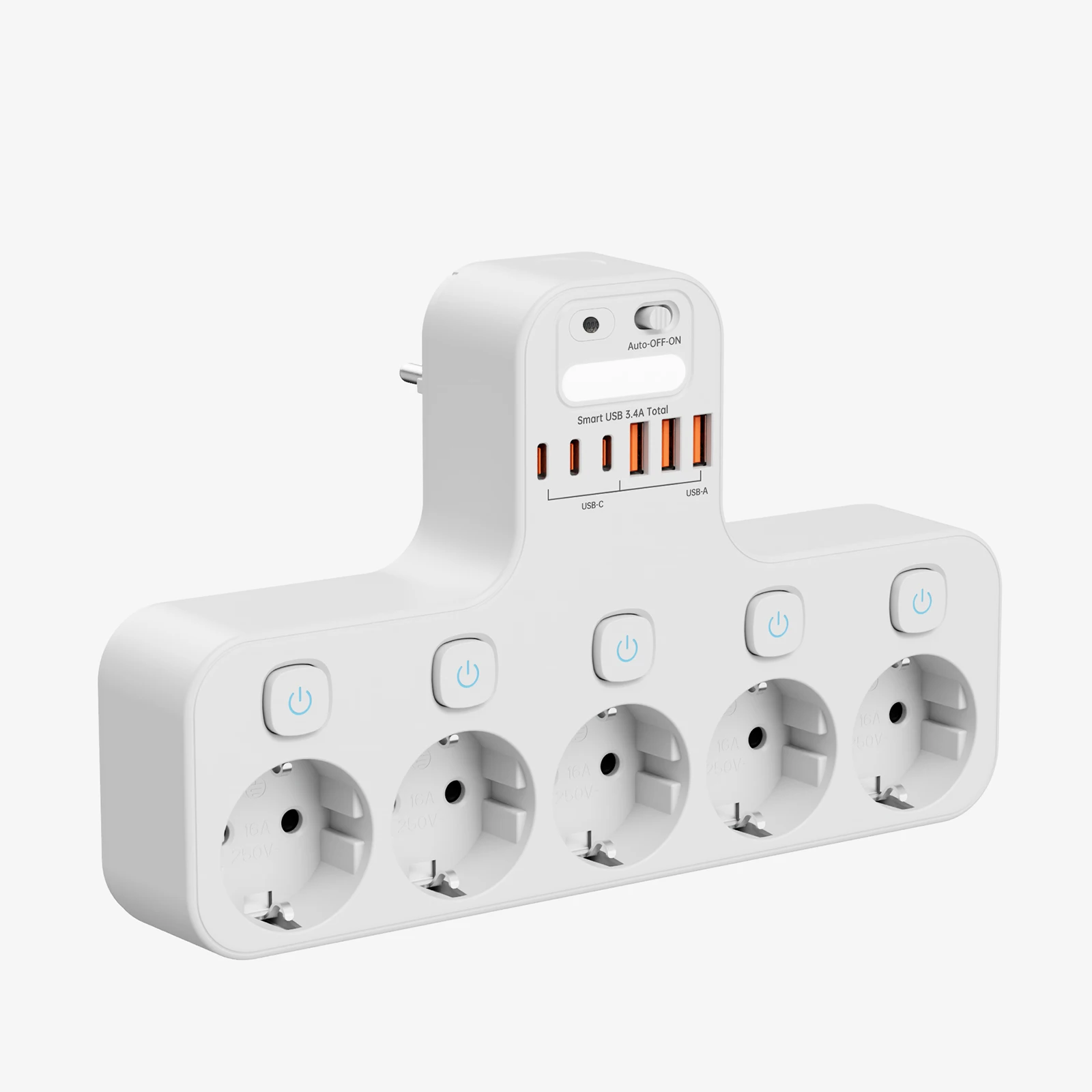 Eu Ac Plug 4000W Onafhankelijke Schakelaar Wandmontage Stekkerdoos Outlet Afneembare Opbergrek Lade met Nachtlampje USB C-poorten