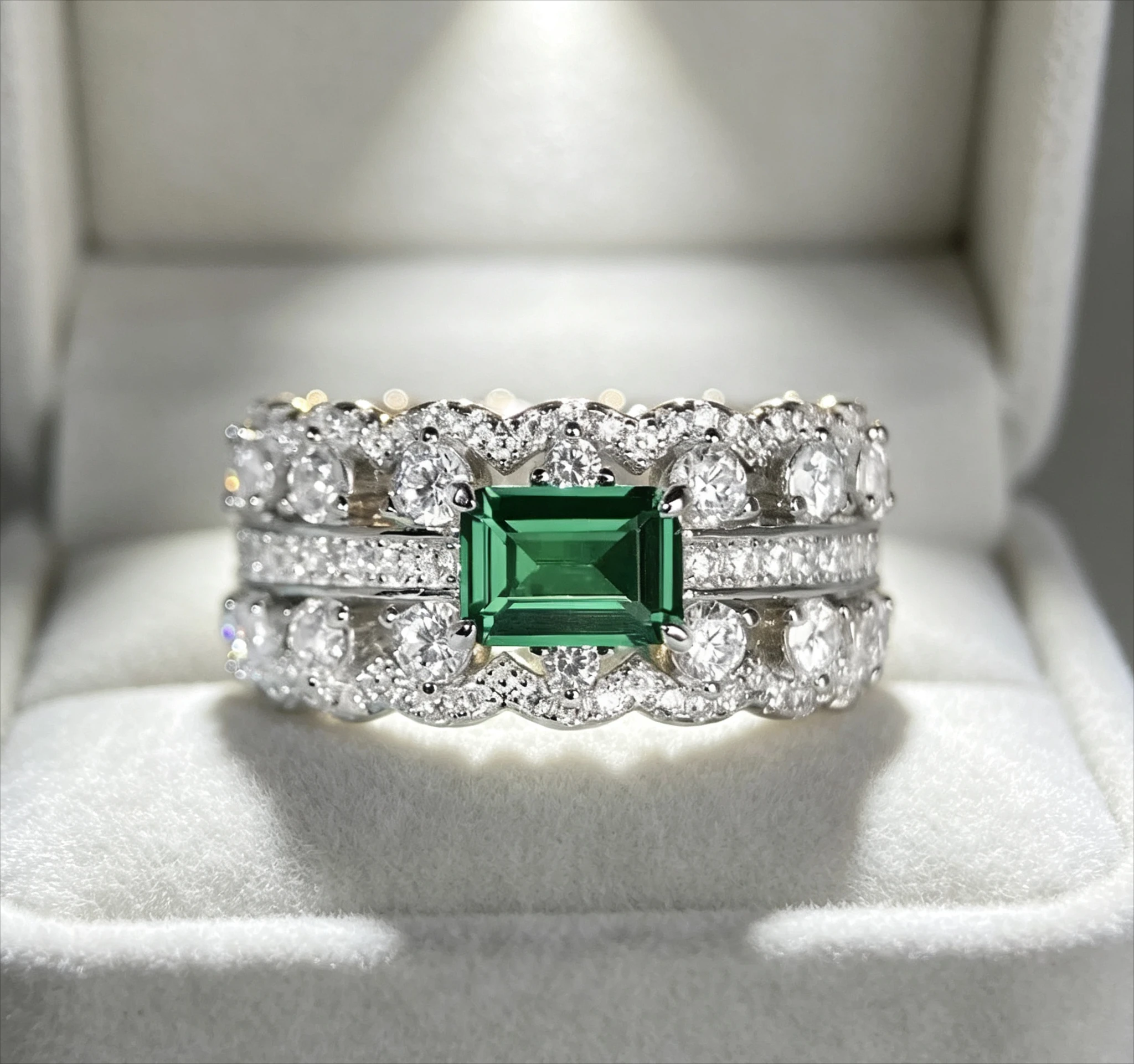Solid Platinum PT950 Women's Emerald Diamond Ring Cut Full Diamond Moissanite Ring Giving a gift to a friend