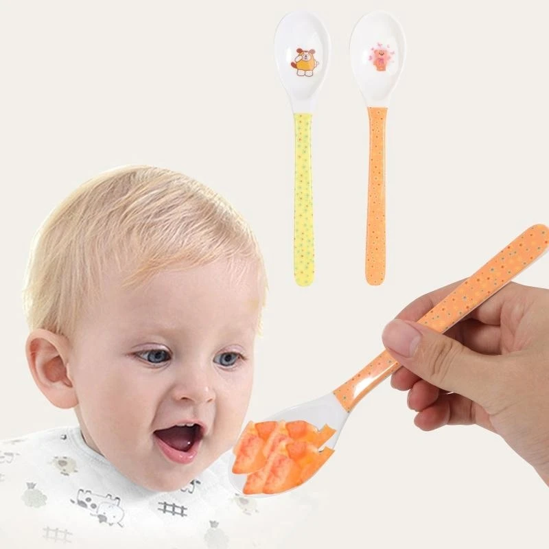 

Q1FE BABY FEEDING CARTOON PRINT Training Spoon Training длинная ручка столовые приборы для детских средств детские кормления