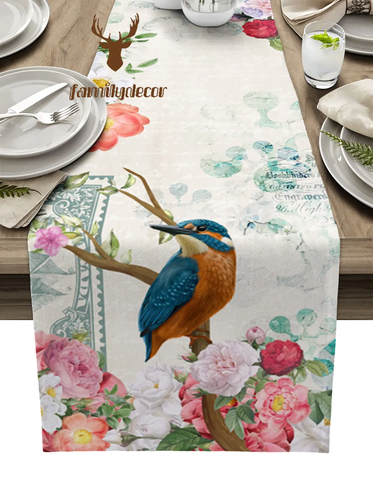 Table Decor Table Runner Vintage Flower Kingfisher Pattern Coffee Table Cover Cloth Wedding Party Restaurant Table Runner